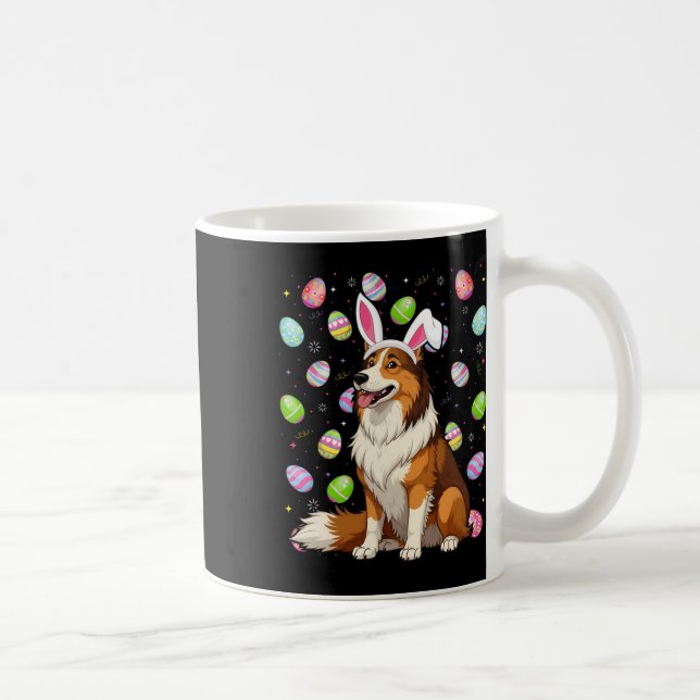 Rough Collie Dog Easter Egg Hunt Bunny Ear Easter  Coffee Mug (Right)