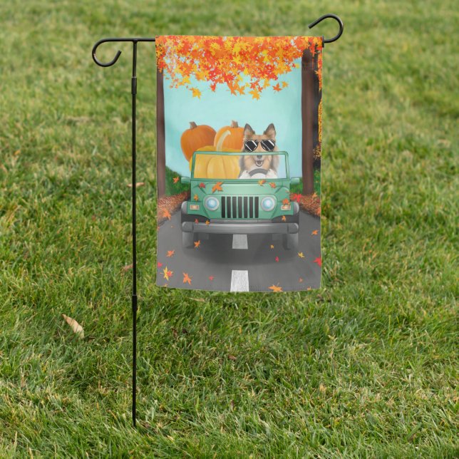 Rough Collie Dog Fall Pumpkin Garden Flag (In SItu)