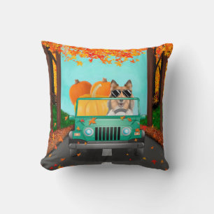Rough Collie Dog Fall Pumpkin Throw Pillow