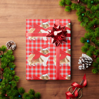 Rough Collie Dog Funny Holiday Plaid Christmas Wrapping Paper