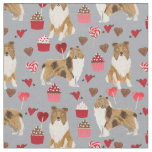 rough collie dog grey cupcakes and hearts fabric