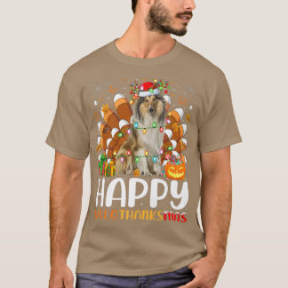 Rough Collie Dog Halloween Christmas Happy Halloth T-Shirt