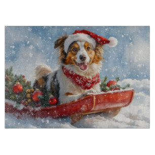 Rough Collie Dog in Sledge Let it Snow Christmas Cutting Board