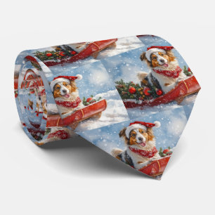 Rough Collie Dog in Sledge Let it Snow Christmas Neck Tie
