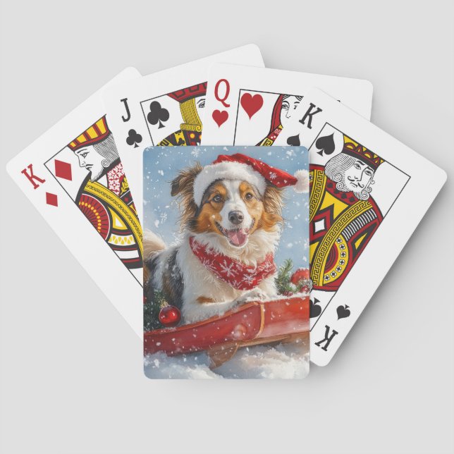 Rough Collie Dog in Sledge Let it Snow Christmas Poker Cards (Back)