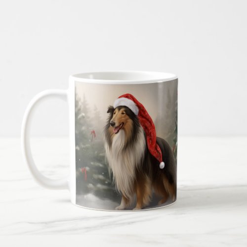 Rough Collie Dog in Snow Christmas Coffee Mug