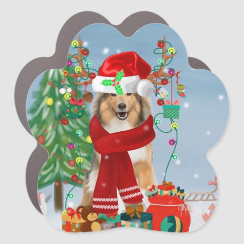 Rough Collie Dog in Snow Christmas Gift Car Magnet