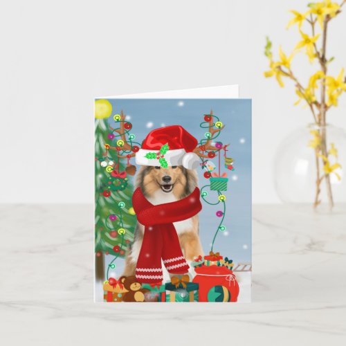 Rough Collie Dog in Snow Christmas Gift   Card