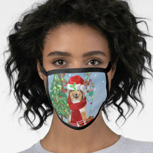 Rough Collie Dog in Snow Christmas Gift  Face Mask