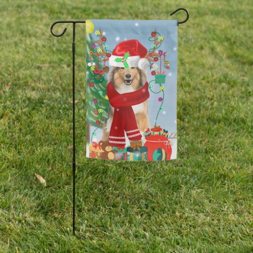 Rough Collie Dog in Snow Christmas Gift Garden Flag