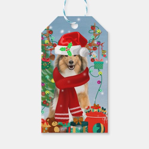 Rough Collie Dog in Snow Christmas Gift   Gift Tags