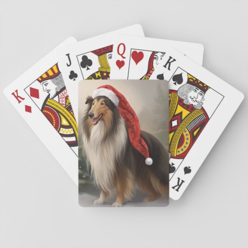 Rough Collie Dog in Snow Christmas Playing Cards