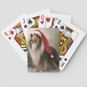 Rough Collie Dog in Snow Christmas Poker Cards