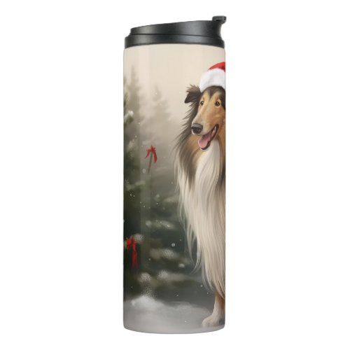 Rough Collie Dog in Snow Christmas Thermal Tumbler