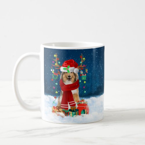 Rough Collie Dog in Snow with Christmas Gifts  Coffee Mug