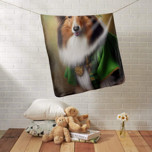 Rough Collie Dog in St. Patrick's Day Dress Baby Blanket (In Situ)