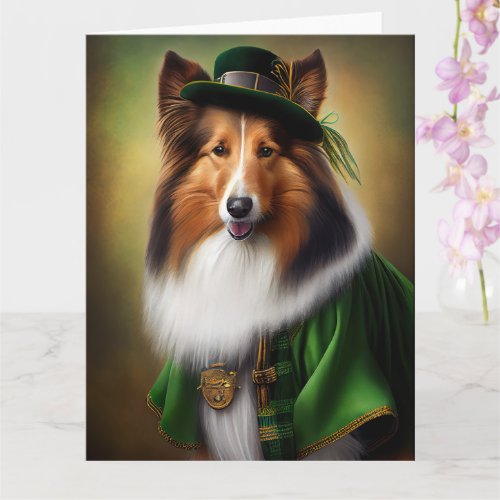 Rough Collie Dog in St Patricks Day Dress Card