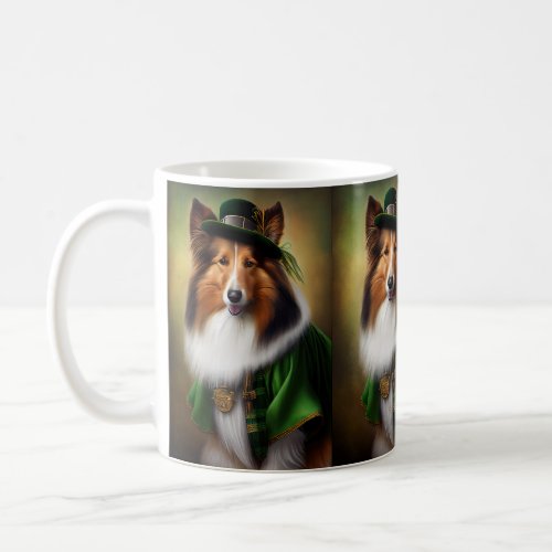 Rough Collie Dog in St Patricks Day Dress Coffee Mug