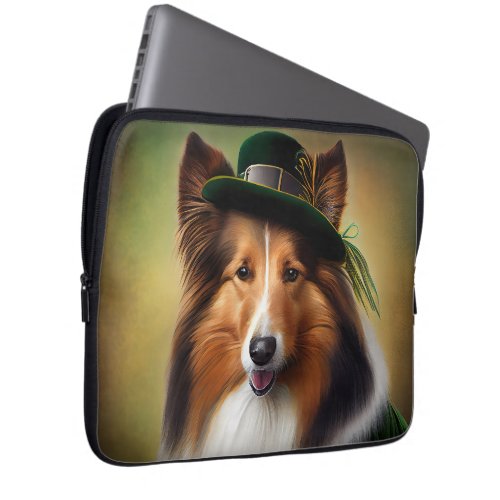 Rough Collie Dog in St Patricks Day Dress Laptop Sleeve