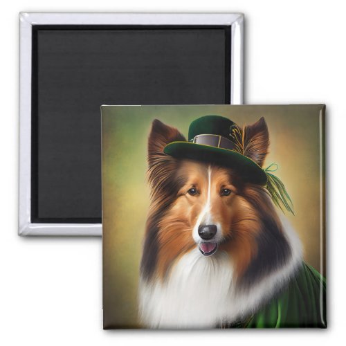 Rough Collie Dog in St Patricks Day Dress Magnet
