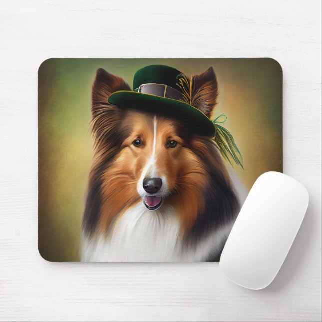Rough Collie Dog in St. Patrick's Day Dress Mouse Pad (With Mouse)