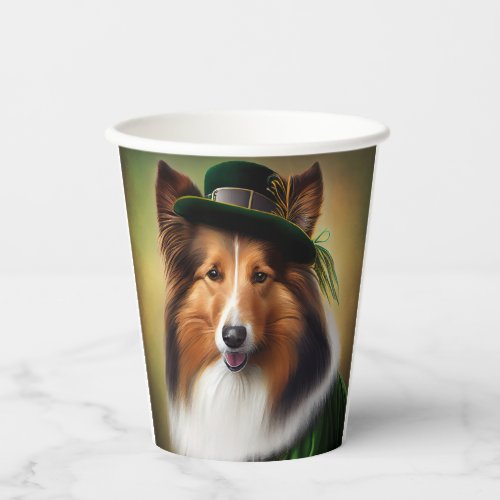 Rough Collie Dog in St Patricks Day Dress Paper Cups