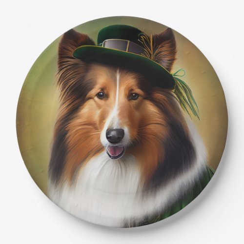 Rough Collie Dog in St Patricks Day Dress Paper Plates