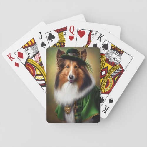 Rough Collie Dog in St Patricks Day Dress Playing Cards