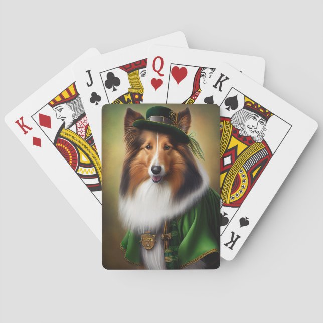 Rough Collie Dog in St. Patrick's Day Dress Poker Cards (Back)