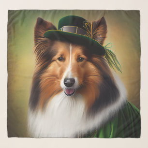 Rough Collie Dog in St. Patrick's Day Dress Scarf