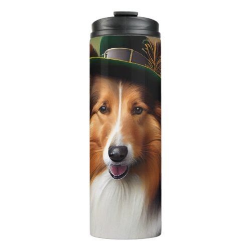 Rough Collie Dog in St Patricks Day Dress Thermal Tumbler
