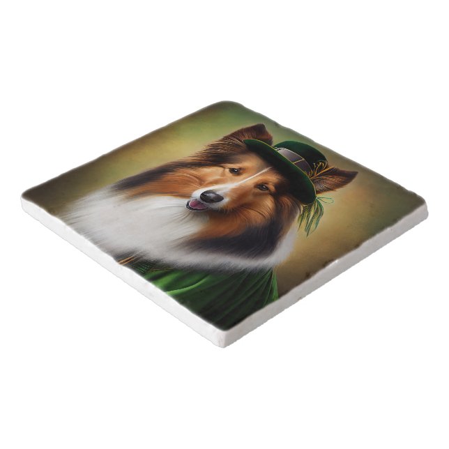 Rough Collie Dog in St. Patrick's Day Dress Trivet (Corner)