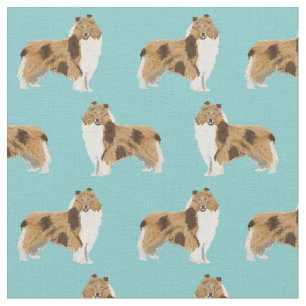rough collie dog light blue fabric