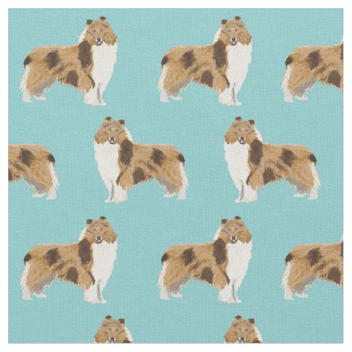 rough collie dog light blue fabric