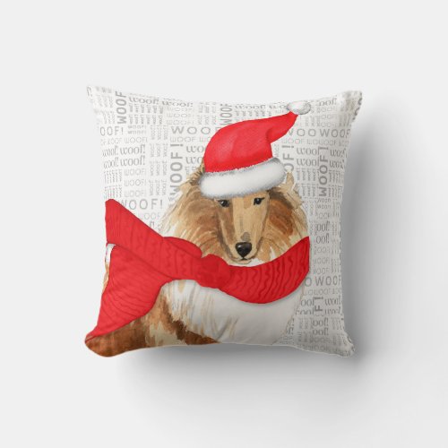 Rough Collie Dog Lover Christmas Holiday Throw Pillow