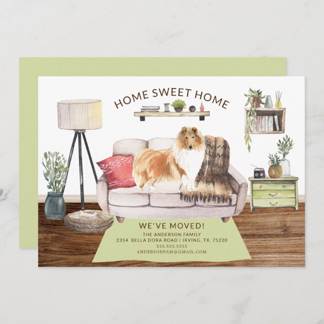 Rough Collie Dog Moving Announcement (Front/Back)