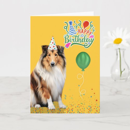 Rough Collie Dog Party Hat Yellow Birthday