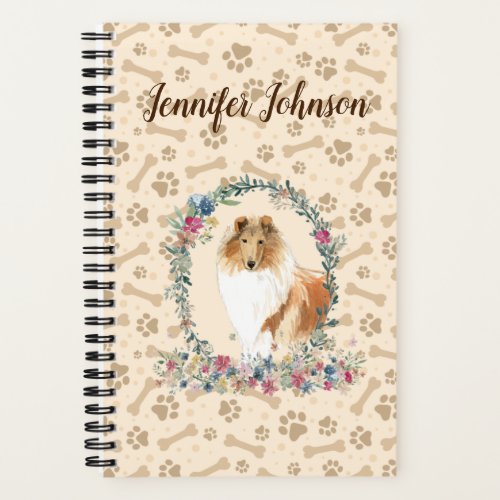 Rough Collie Dog Paw Print  Floral Cute Notebook