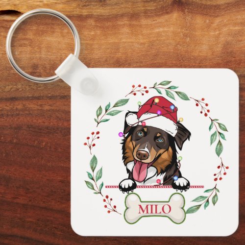 Rough Collie Dog Personalized Christmas Gift Keychain