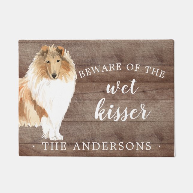Rough Collie Dog Personalized Door Mat (Front)