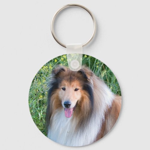 Rough Collie dog portrait keychain present idea Keychain