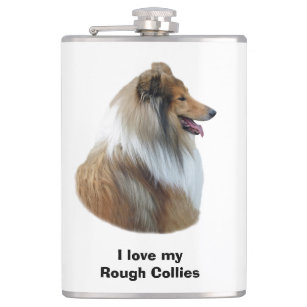 Rough Collie dog portrait photo Hip Flask