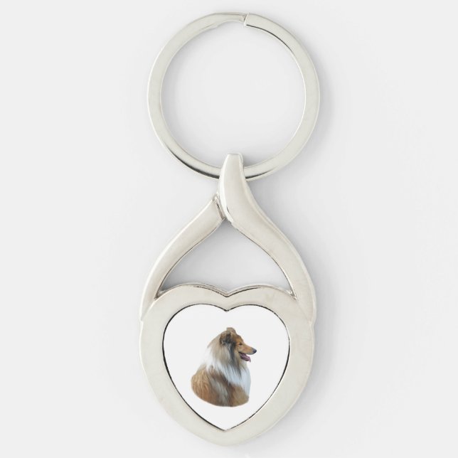 Rough Collie dog portrait photo Keychain (Front)