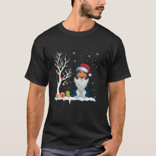 Rough Collie Dog Santa Hat Festive Tree Light Xmas T-Shirt