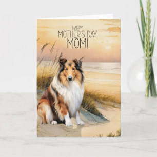 Rough Collie Dog Sunset Beach Mother's Day Holiday Card