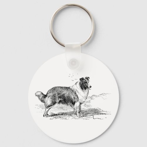 Rough Collie dog vintage line art illustration Keychain