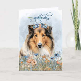 Rough Collie Dog Wildflowers Mother's Day Holiday Card