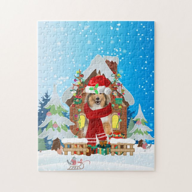 Rough Collie dog with Christmas gifts Jigsaw Puzzle (Vertical)