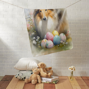 Rough Collie Dog with Easter Eggs Holiday Baby Blanket
