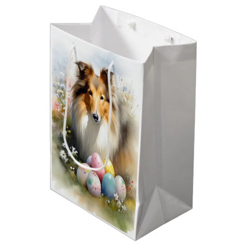 Rough Collie Dog with Easter Eggs Holiday  Medium Gift Bag